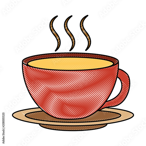 coffee cup hot fresh aroma on saucer vector illustration drawing