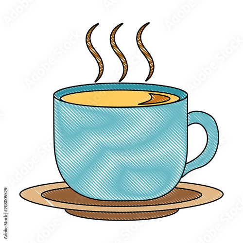 coffee cup hot fresh aroma on saucer vector illustration drawing