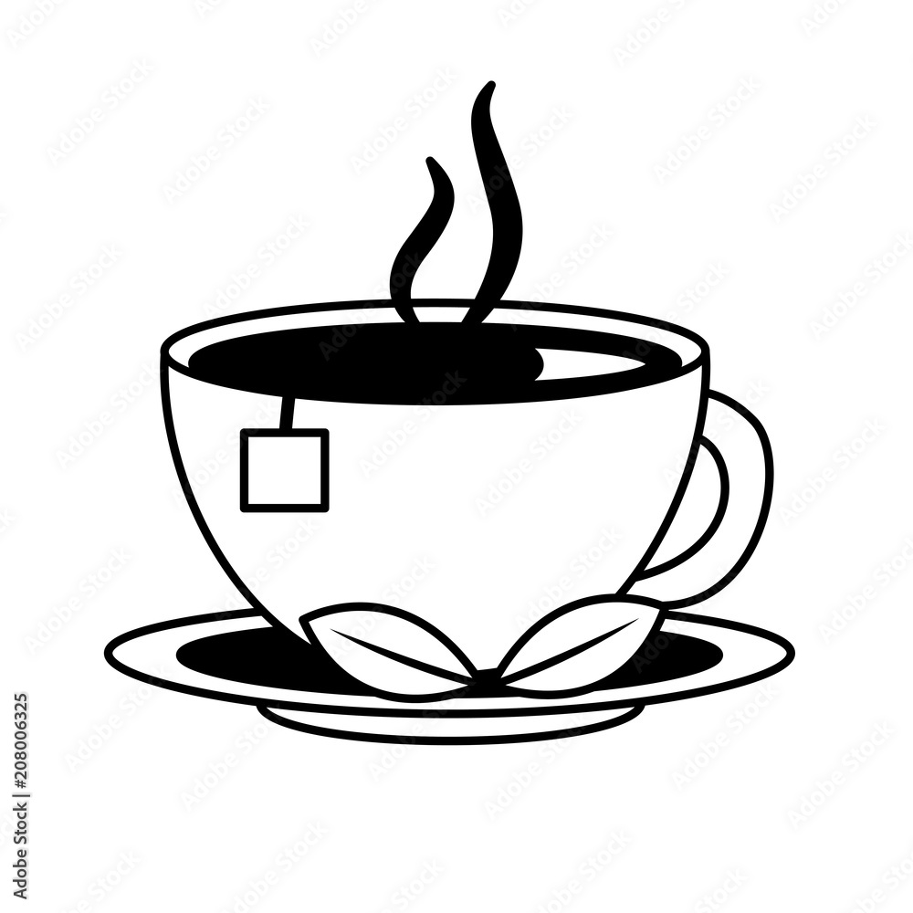 tea cup hot with leaves bag on dish vector illustration black and white black and white tea cup hot with leaves bag on dish vector illustration black and white black and white