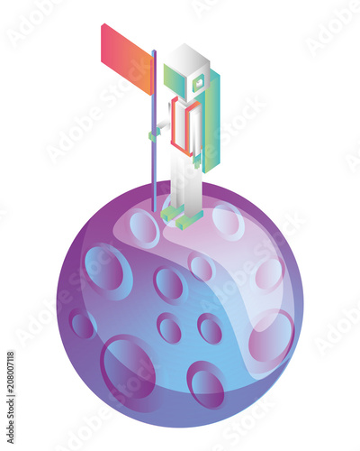 space man in the planet with flag isometric avatar vector illustration design photo