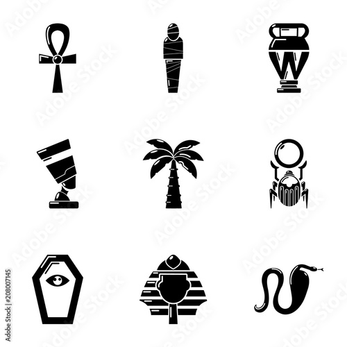 Egyptian style icons set. Simple set of 9 egyptian style vector icons for web isolated on white background
