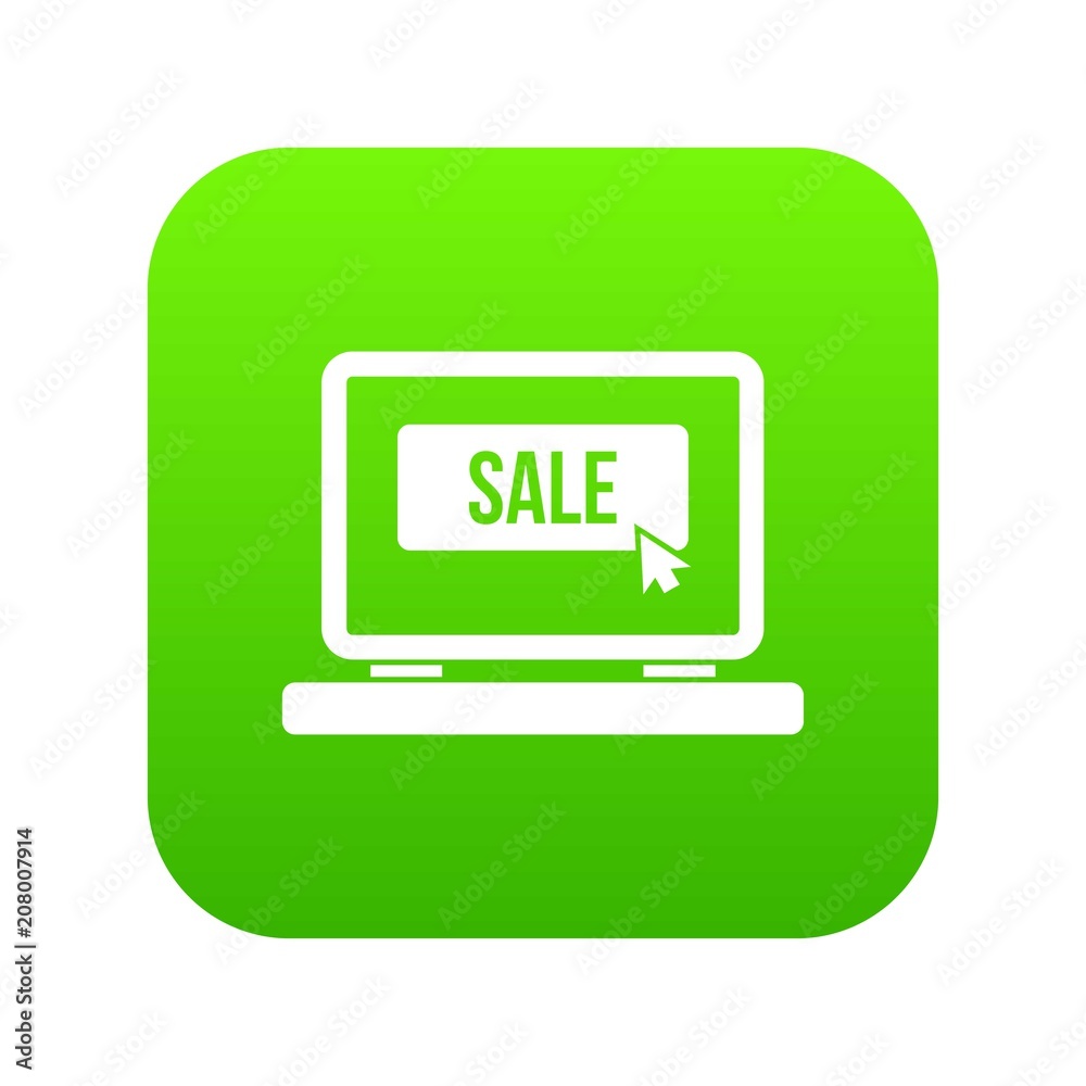 Button sale on laptop icon digital green for any design isolated on white vector illustration Button sale on laptop icon digital green for any design isolated on white vector illustration