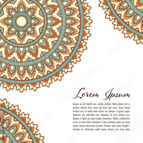 Ethnic mandala decorative background. Greeting card or invitation template. Hand drawn vector illustration