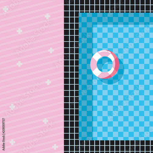 Memphis style design with pool and float icons, colorful design. vector illustration