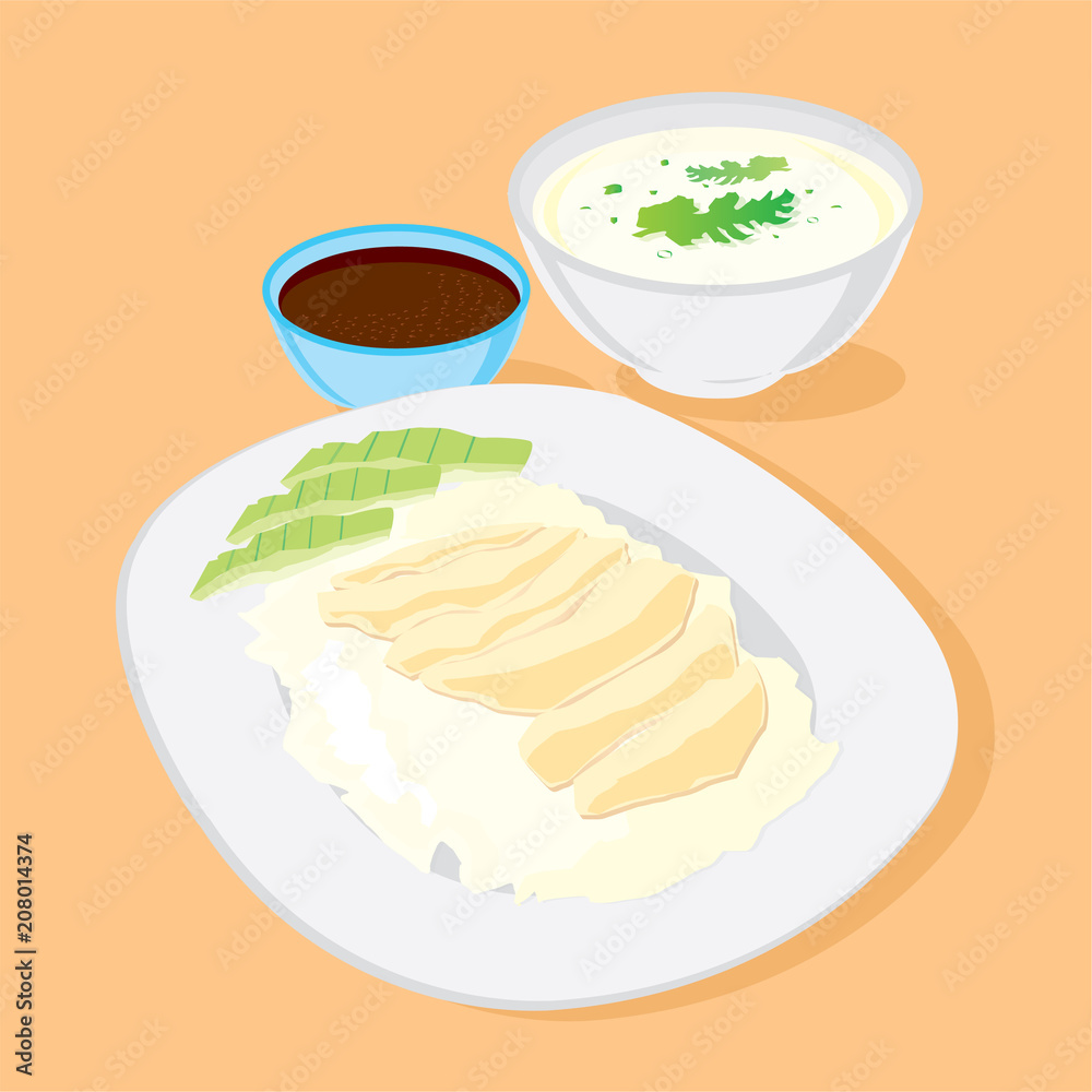 Graphic style, Hainanese chicken rice, Vector illustration design Stock