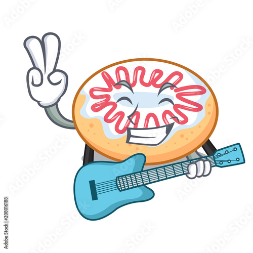With guitar jelly donut mascot cartoon
