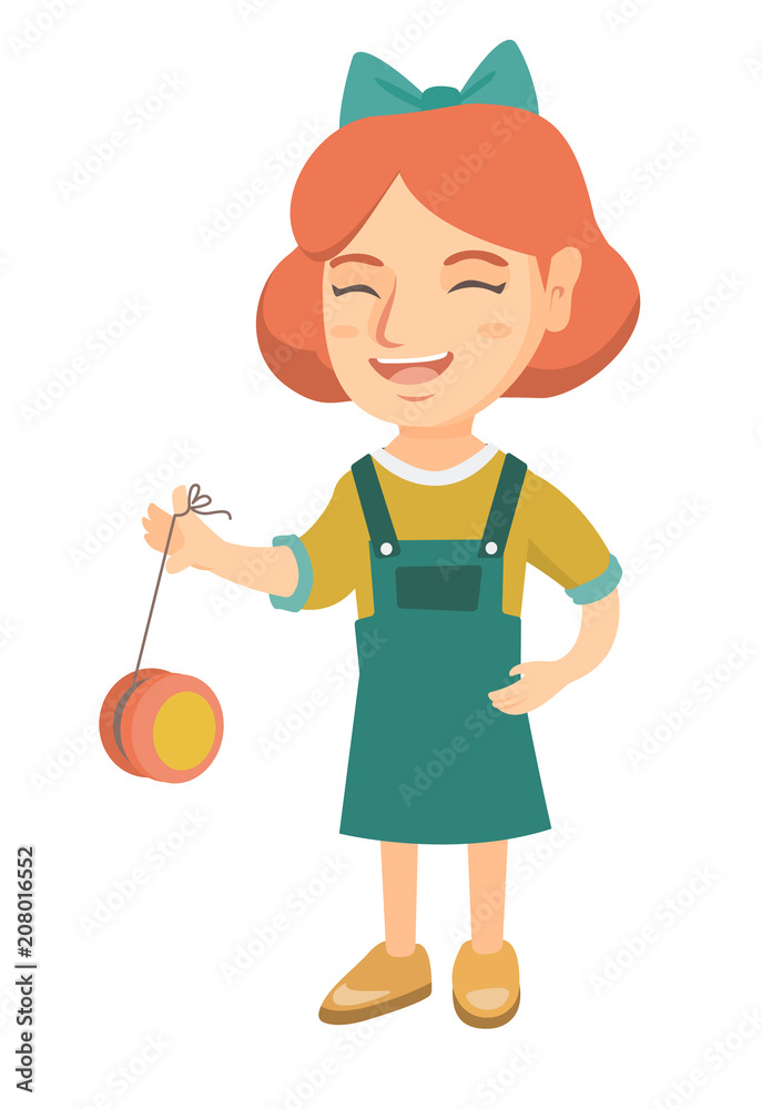 Caucasian girl playing with yo-yo. Full length of little girl with yo-yo  toy. Vector sketch cartoon illustration isolated on white background. Stock  Vector | Adobe Stock