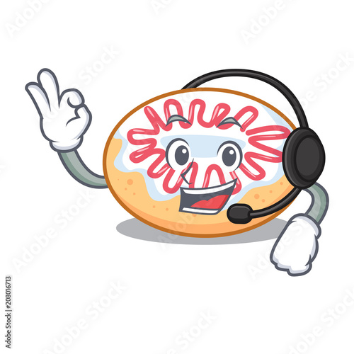 With headphone jelly donut mascot cartoon