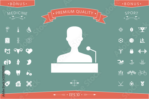 Speaker, orator speaking from tribune icon