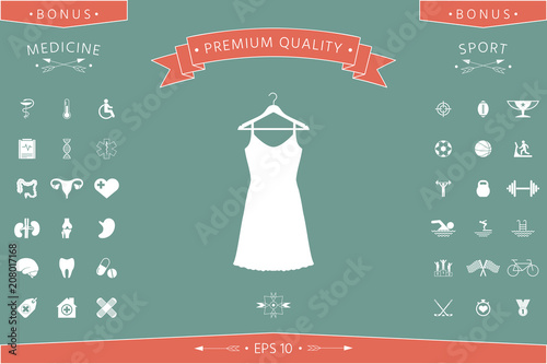 Sundress, Evening dress, combination or nightie on the wardrobe hanger , the silhouette. Menu item in the web design