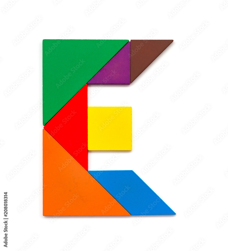 tangram shaped like a letter E on white background tangram shaped like a letter E on white background