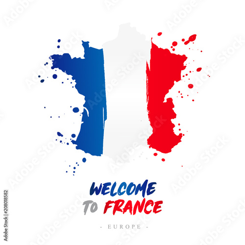 Welcome to France. Flag and map of the country