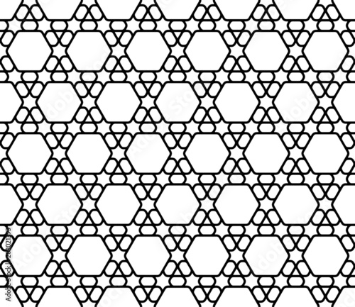 Seamless pattern in black and white in average lines.Based on arabic geometric patterns.Variant with ROUNDED corners.