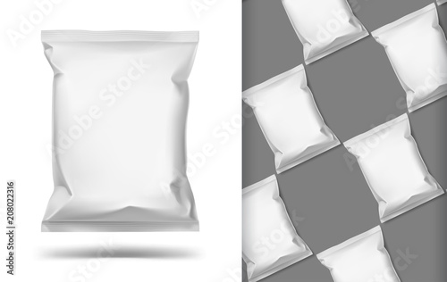 Food snack pillow bag on white background. Vector illustration. Can be use for template your design, promo, adv. EPS10.