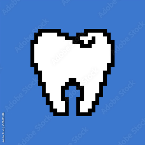 Tooth pixel art. 8 bit Teeth Vector illustration