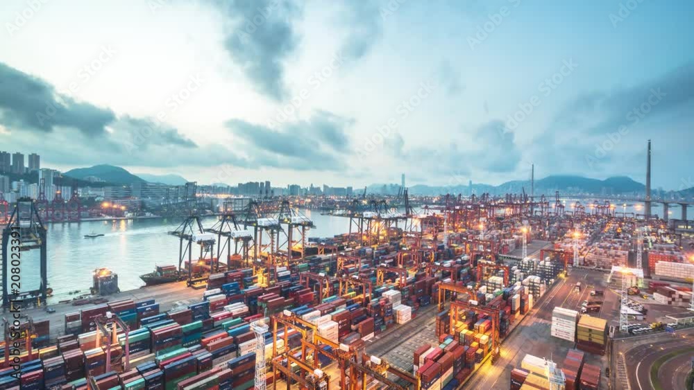 timelapse of  hongkong container port