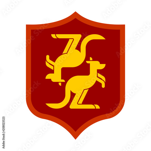Kangaroo Shield heraldic symbol. Australia coat of arms. Australian Royal National Emblem Vector illustration