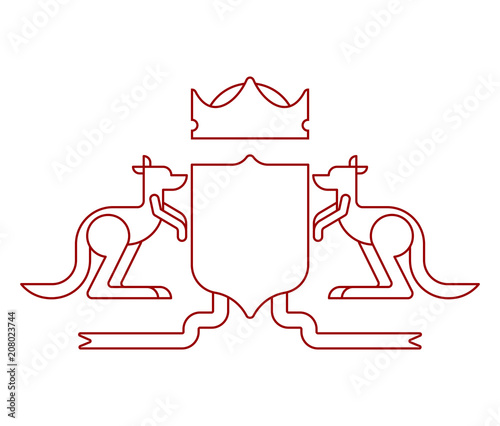Kangaroo and Shield heraldic symbol. Australian Royal National Emblem. Australia coat of arms. Vector illustration
