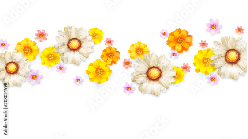 Spring floral abstract pattern with bud of summer flowers. Set of wildflowers isolated on white. Daisies, chrysanthemums, template for cover, wedding invitations, posters, advertisements banner photo