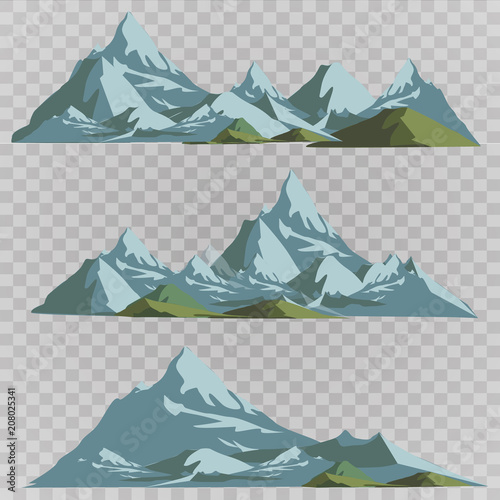 Mountains silhouettes on the white background. Vector set of outdoor design elements.