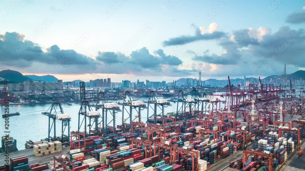 timelapse of  hongkong container port