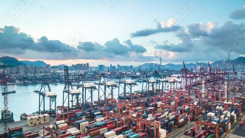timelapse of  hongkong container port