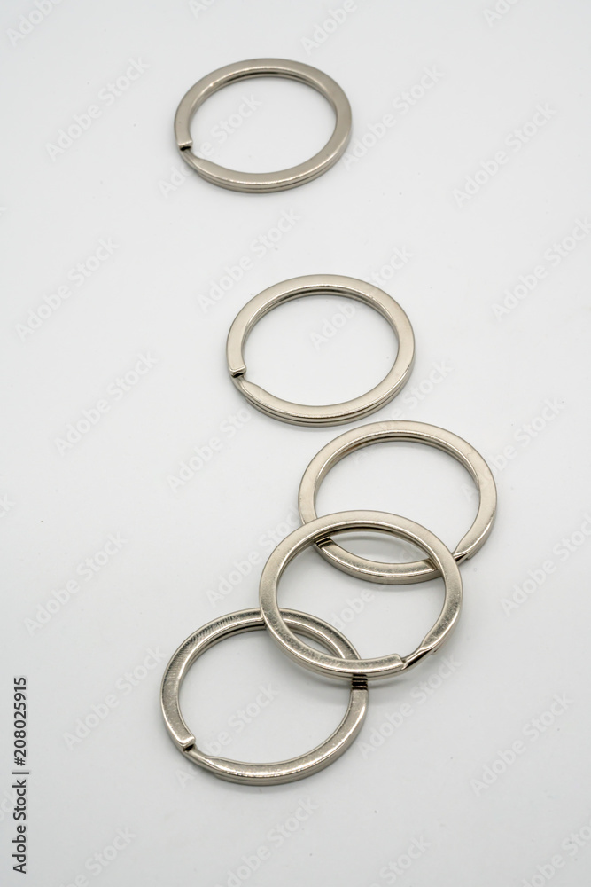 silver flat split key rings isolated on white silver flat split key rings isolated on white