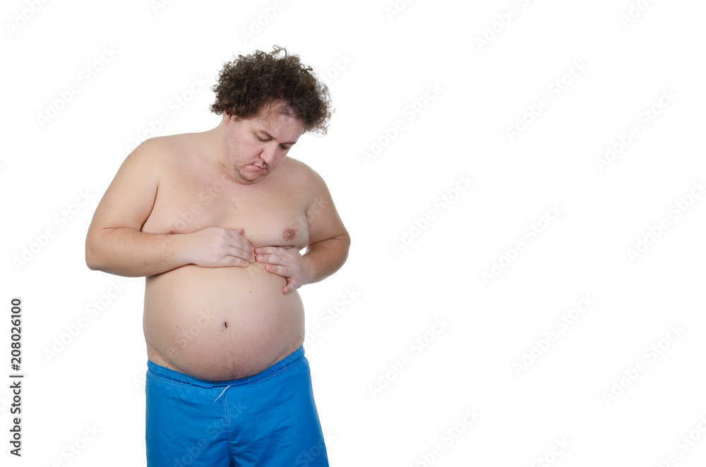 Funny fat man. Heart attack. White background. Funny fat man. Heart attack. White background.