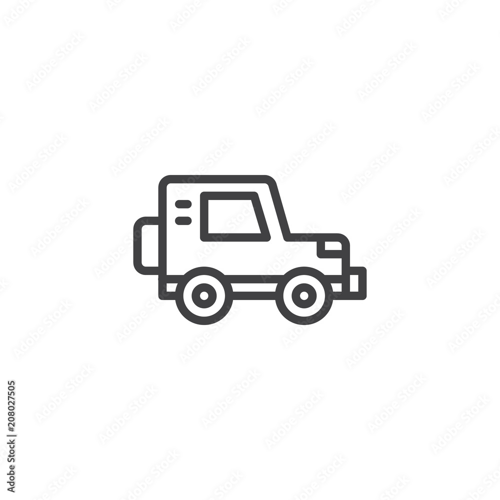 Four wheel drive car outline icon. linear style sign for mobile concept and web design. Off road car simple line vector icon. Symbol, logo illustration. Pixel perfect vector graphics