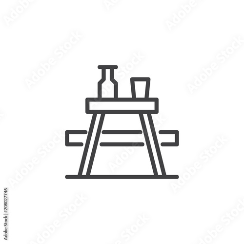 Camping table outdoors outline icon. linear style sign for mobile concept and web design. picnic table simple line vector icon. Symbol, logo illustration. Pixel perfect vector graphics