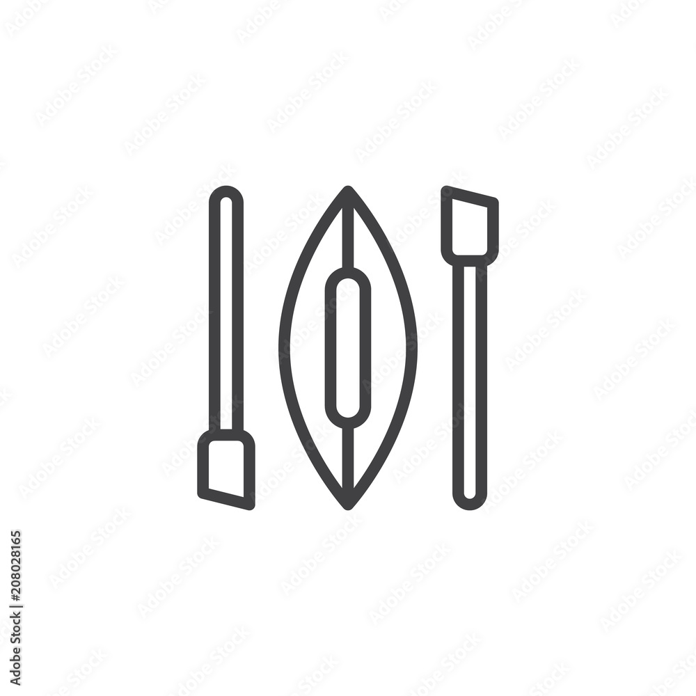 Kayak and oars outline icon. linear style sign for mobile concept and web design. Canoe with paddle simple line vector icon. Symbol, logo illustration. Pixel perfect vector graphics Kayak and oars outline icon. linear style sign for mobile concept and web design. Canoe with paddle simple line vector icon. Symbol, logo illustration. Pixel perfect vector graphics