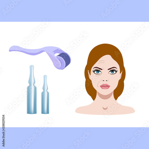 Vector illustration, derma mesorolling and before after effect