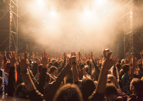 Rock band performer cheering up the crowd at music festival