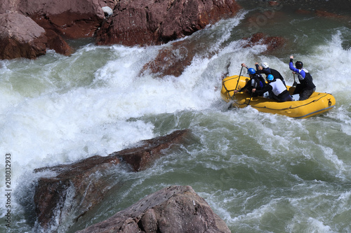 Rafting on the mountain river.