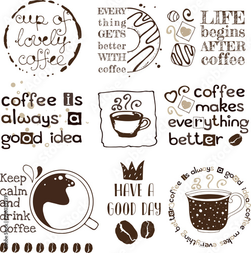 hand drawn doodle coffee lettering label and prints set © Nadezhda