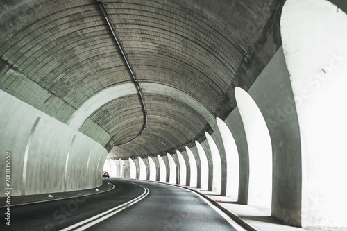 Driving through the Tunnel in Alps