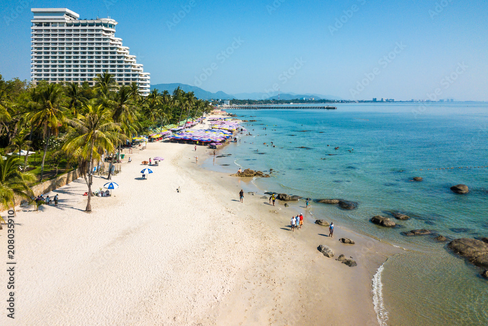 THAILAND HUA HIN APRIL 23 2018 Ariel View Hua Hin Beach In thailand-hua-hin-april-23-2018-ariel-view-hua-hin-beach-in