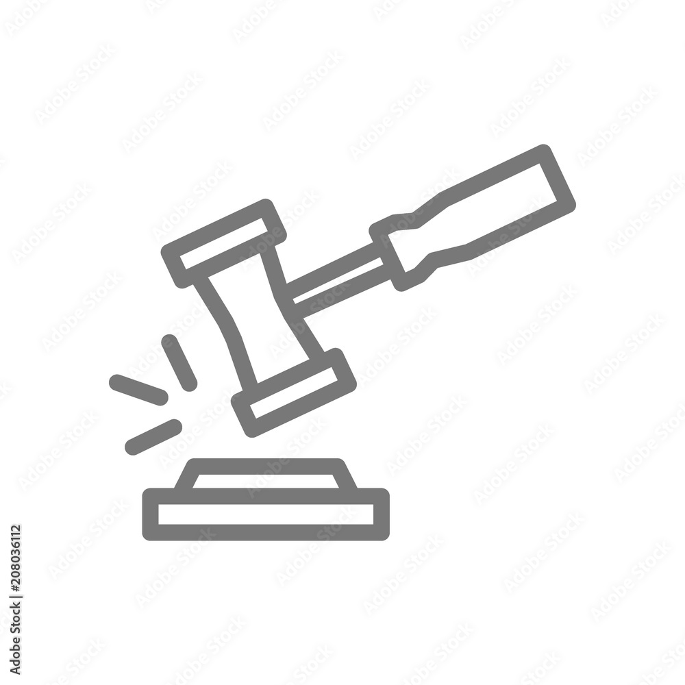 Simple judge or auction hammer line icon. Symbol and sign vector illustration design. Isolated on white background Simple judge or auction hammer line icon. Symbol and sign vector illustration design. Isolated on white background
