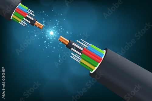 Fiber optical cable. Illustration isolated on blue background. Graphic concept for your design