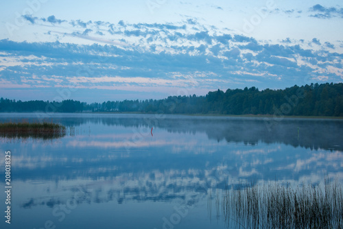 blue hour sky and lake in dawn