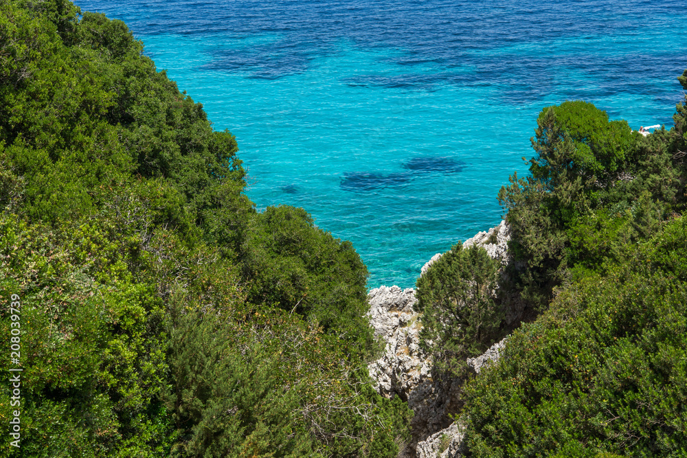 Small beach with blue waters in Kefalonia, Ionian Islands, Greece