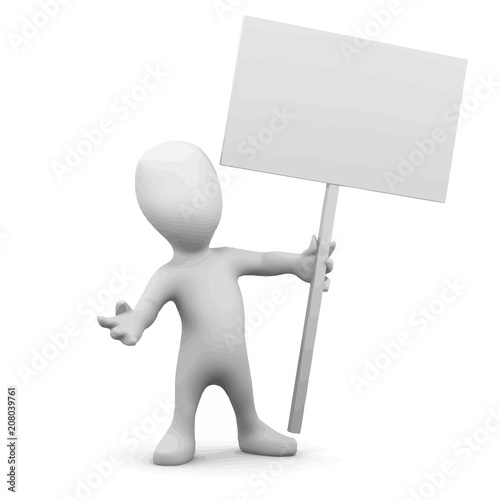 Vector 3d Little man holding a placard