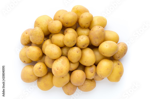 Young potato isolated on white background. Harvest new. Flat lay, top view