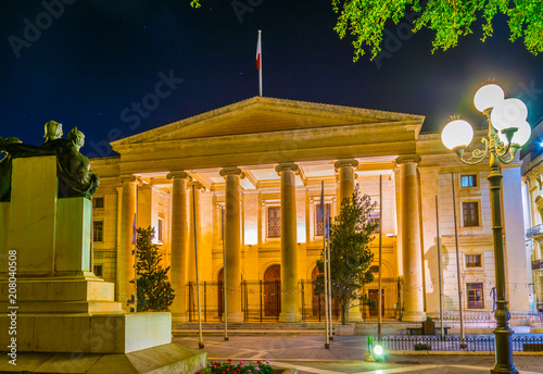 Night view of the maltese law court in Valletta photo