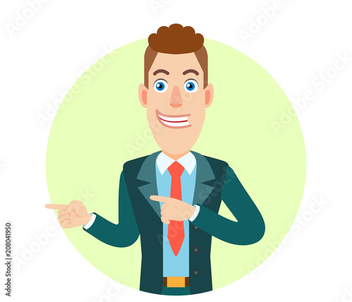 Businessman pointing something beside of him