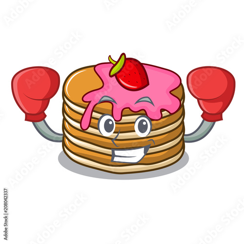Boxing pancake with strawberry character cartoon