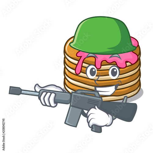 Army pancake with strawberry character cartoon
