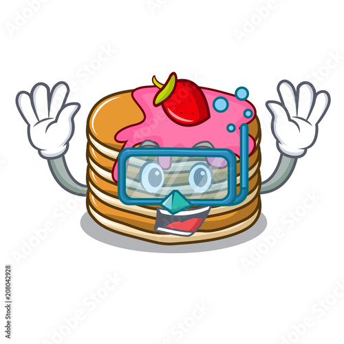 Diving pancake with strawberry character cartoon