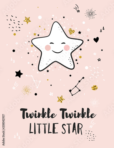 Little star, greeting card for baby shower, nursery poster, kids and baby t-shirt and wear 