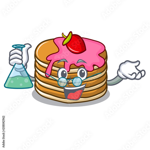 Professor pancake with strawberry character cartoon